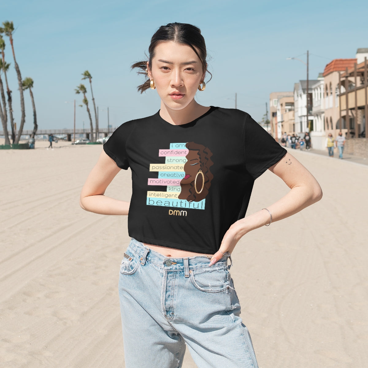 I Am Beautiful Brown Flowy Cropped Tee