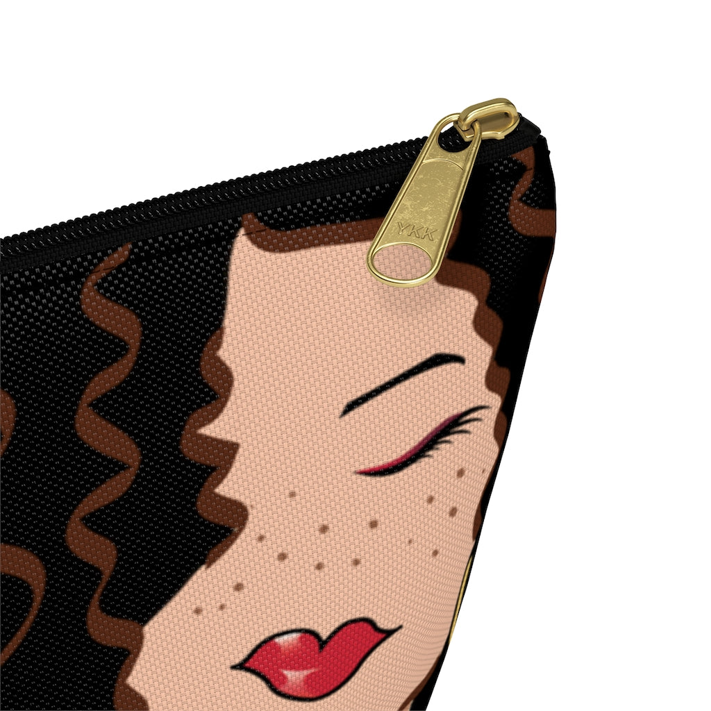 Freckled Green Collar Brunette Dewey Noir Makeup Bag