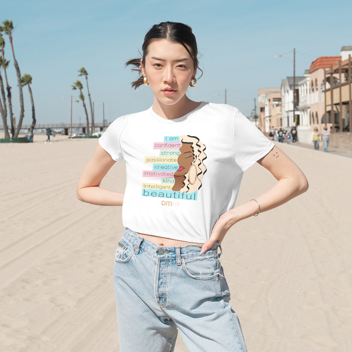 I Am Caramel Blonde Flowy Cropped Tee