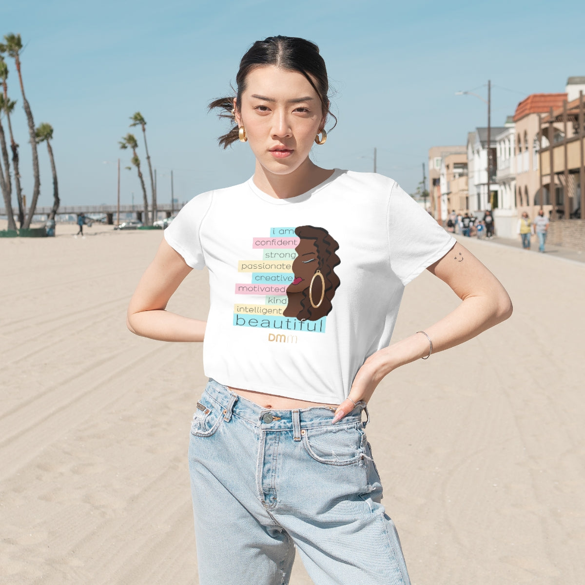 I Am Beautiful Brown Flowy Cropped Tee