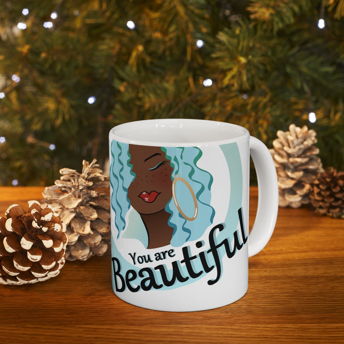 Blue You are Beautiful Ceramic Mug 11oz
