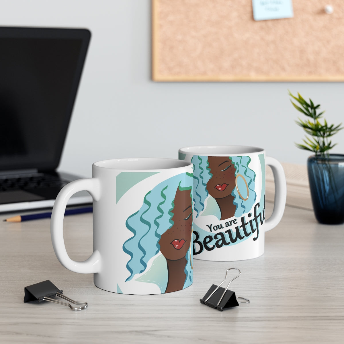 Blue You are Beautiful Ceramic Mug 11oz