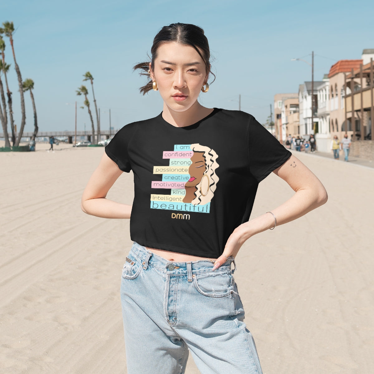 I Am Caramel Blonde Flowy Cropped Tee