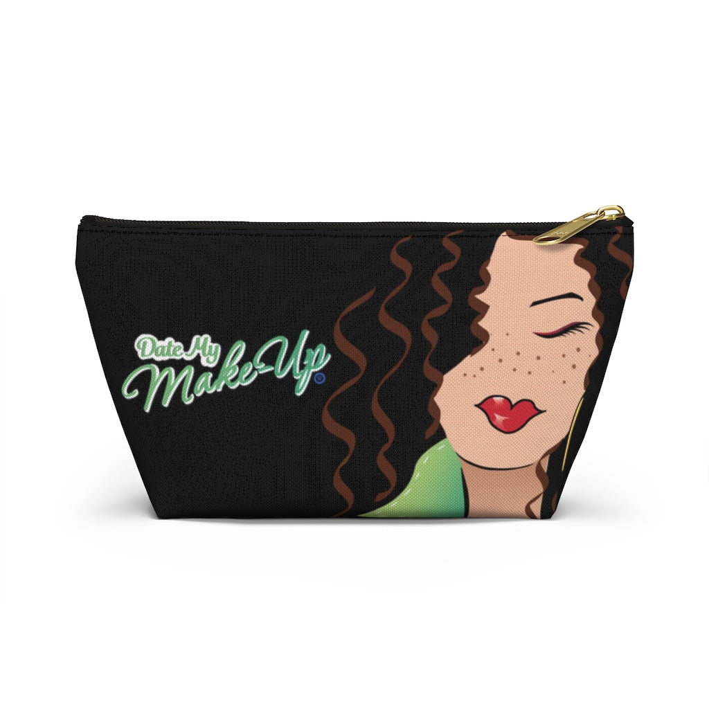 Freckled Green Collar Brunette Dewey Noir Makeup Bag
