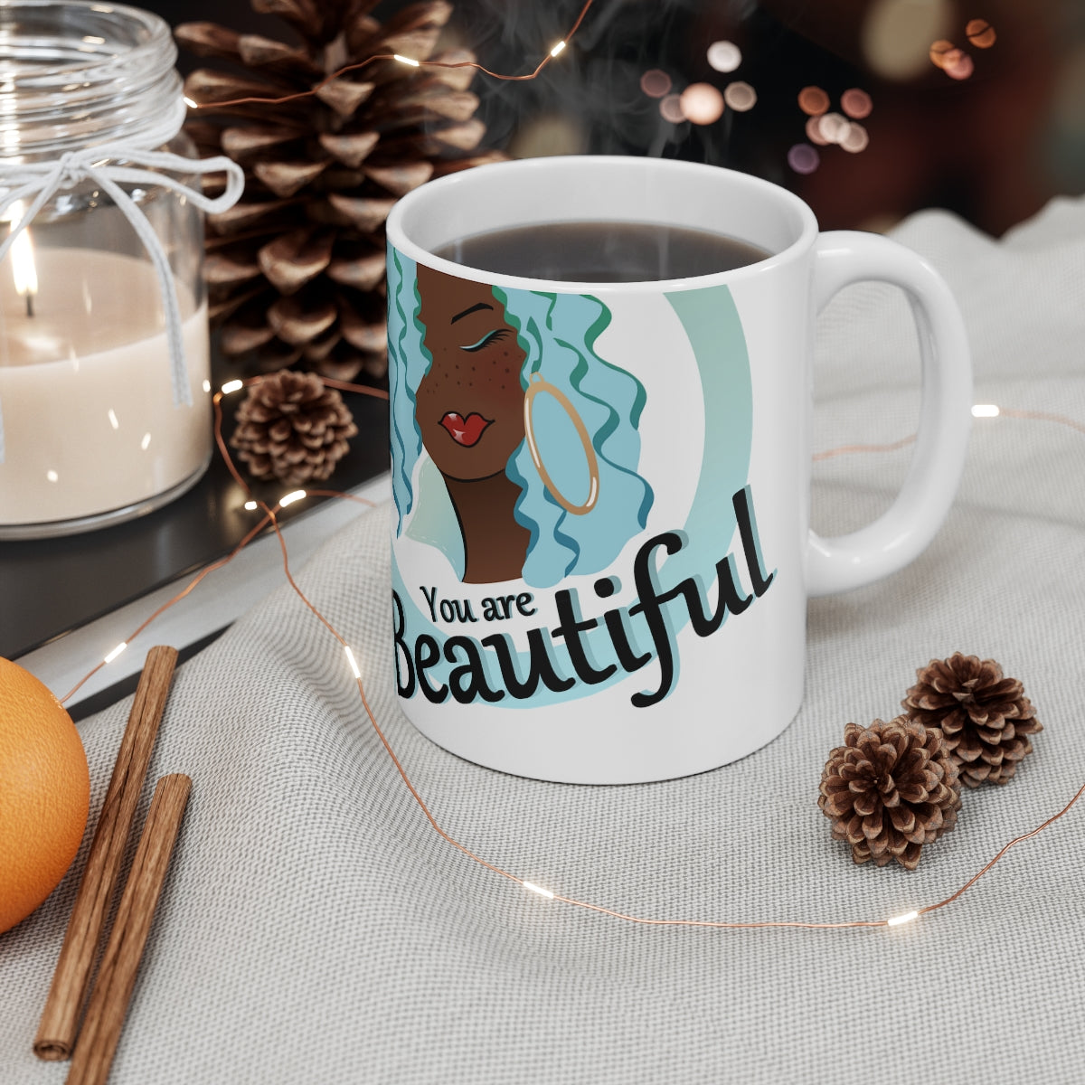 Blue You are Beautiful Ceramic Mug 11oz