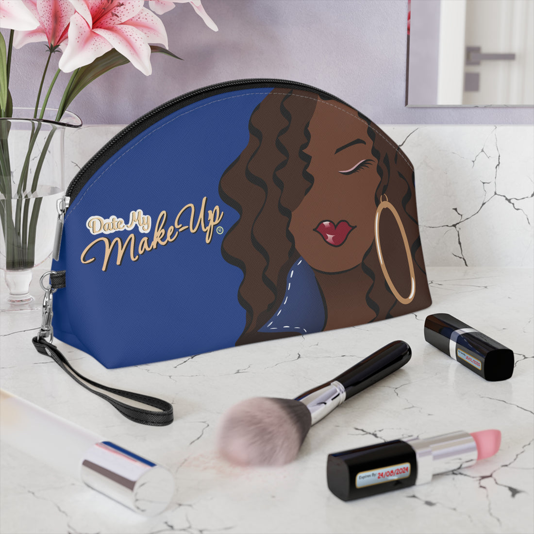 Beautiful Brown Dewey Blue Makeup Bag