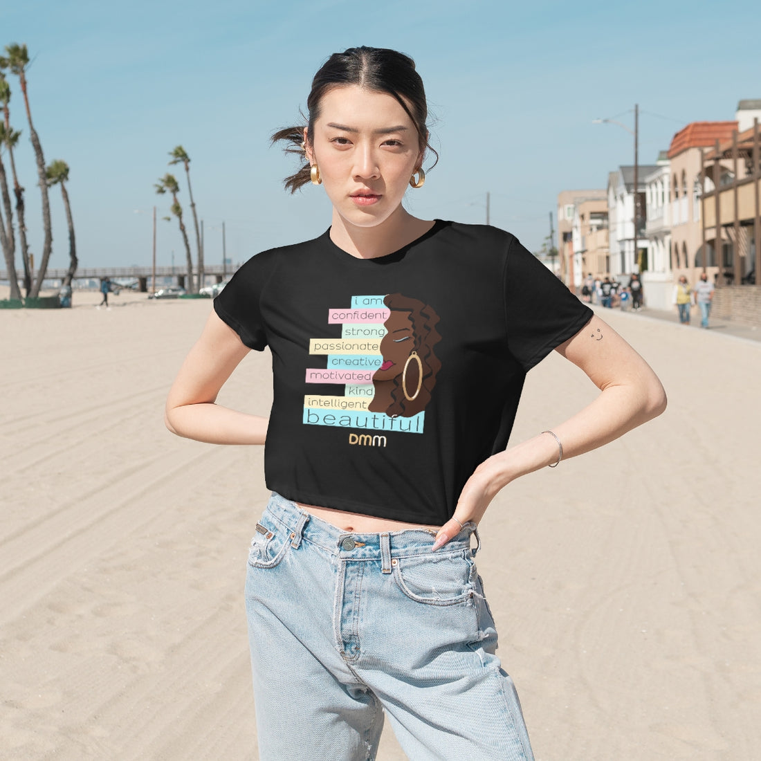 I Am Beautiful Brown Flowy Cropped Tee