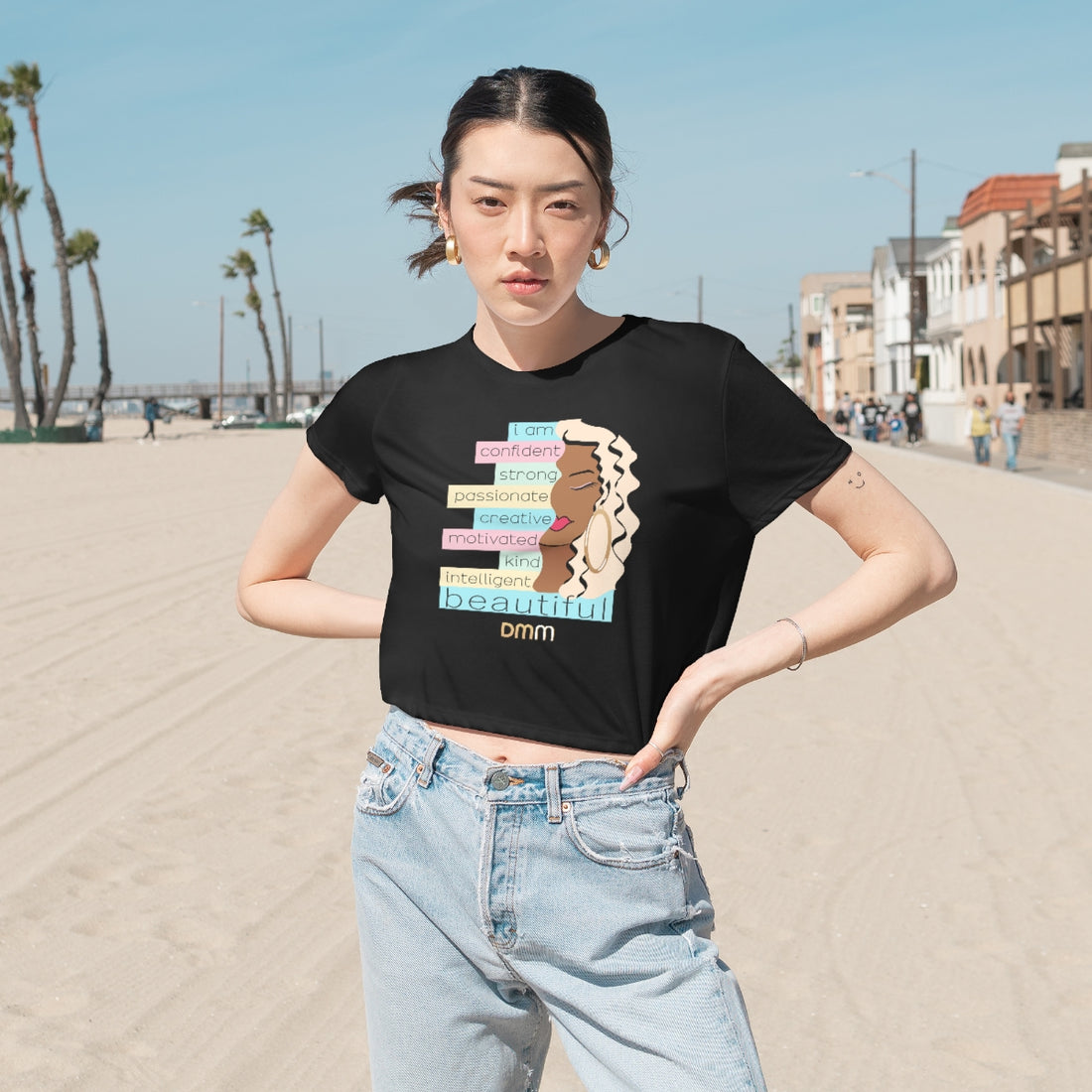 I Am Caramel Blonde Flowy Cropped Tee