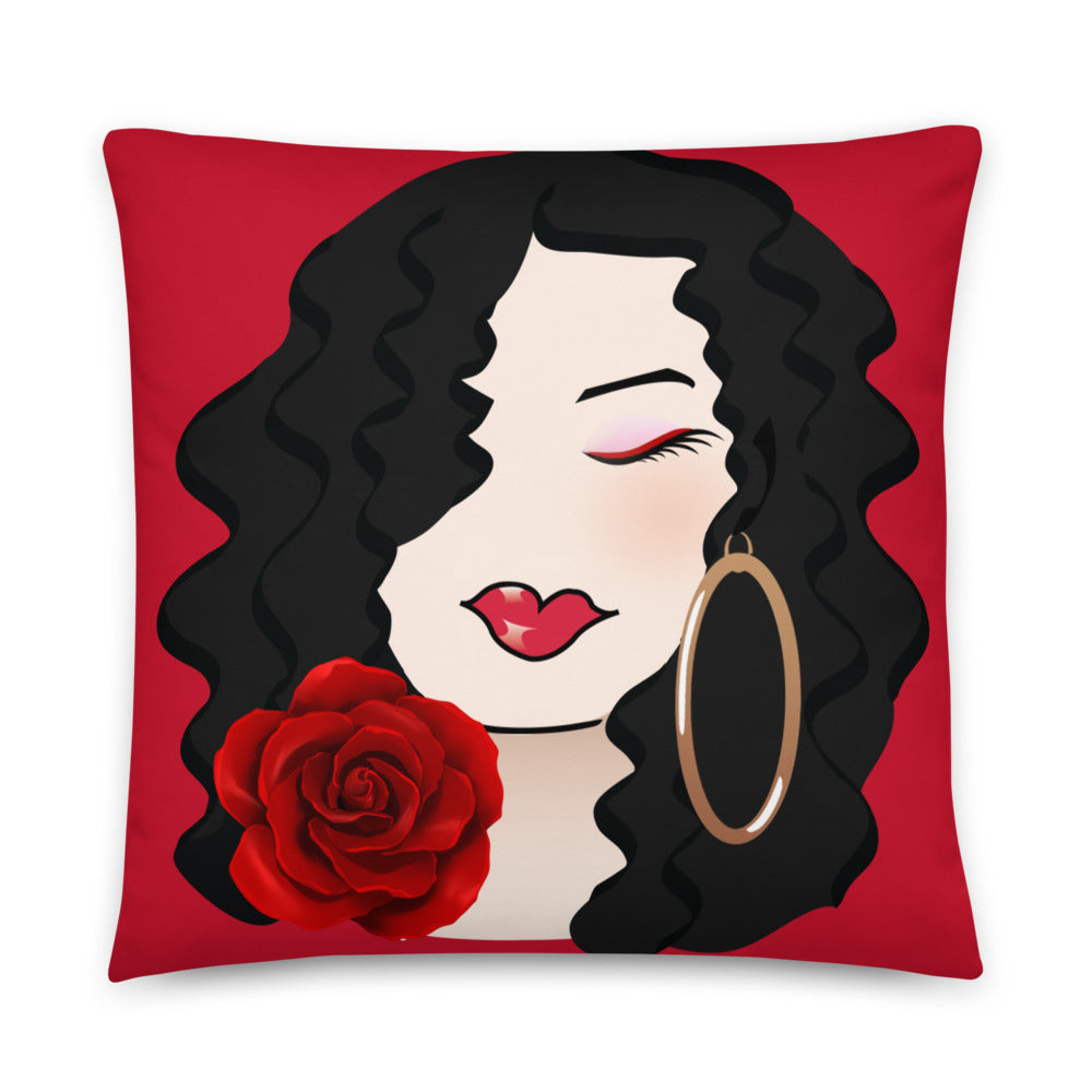 Dark Hair Rose Dewey Pillow